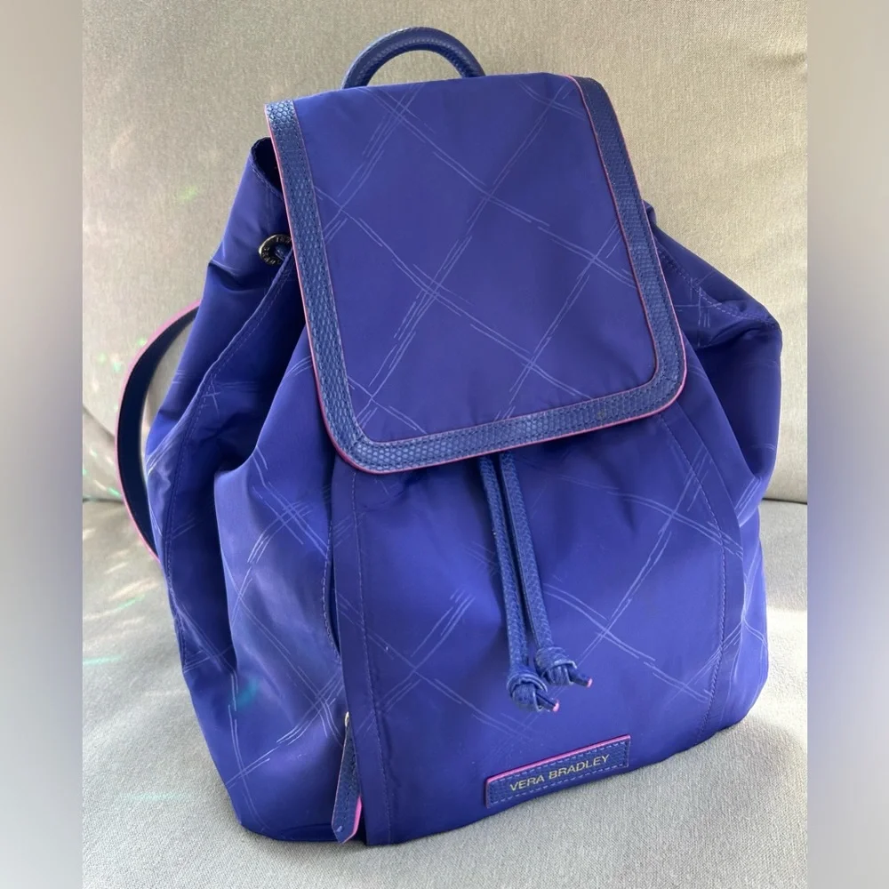 Vera Bradley Preppy Poly Drawstring Backpack Violet Purple NWOT